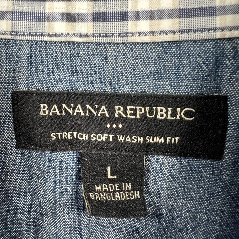 Banana Republic Shirt Mens Large Gray Plaid Long Sleeve Button‎ Up Soft Stretch